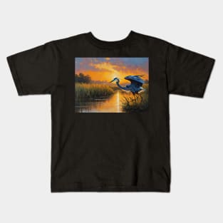 Blue Heron in a Marsh Kids T-Shirt